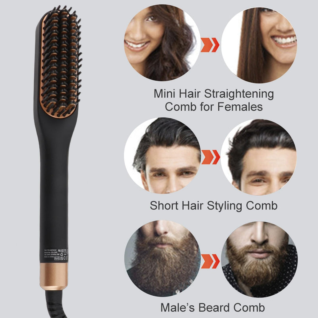 Electric Beard Straightening Comb Multifunctional Beard Straightener Brush Men Hair Styling Tool (US Plug)
