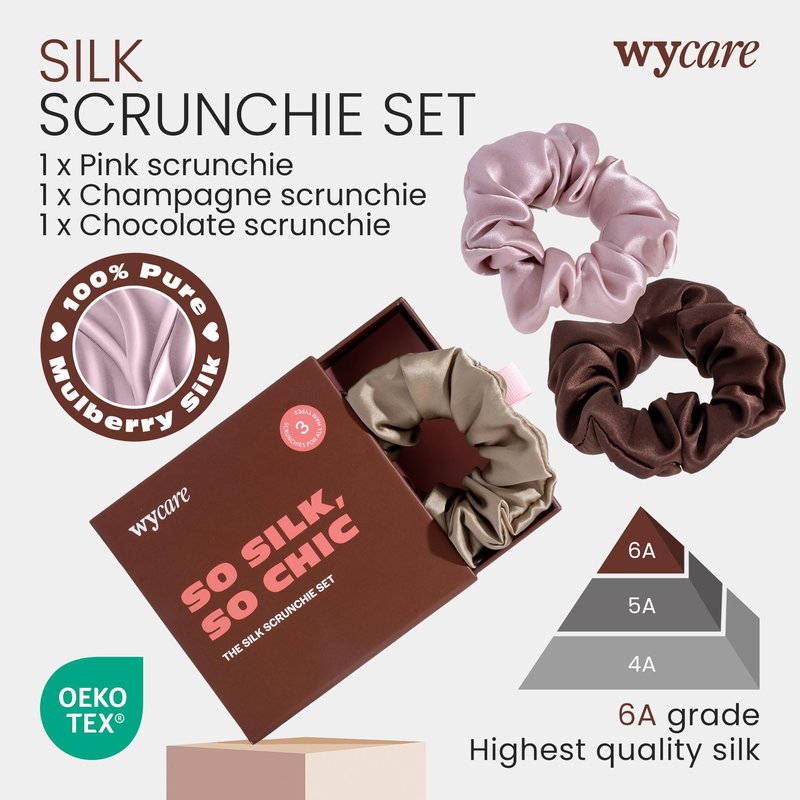 Wycare 100% Silk Scrunchies - Gentle on Hair Mulberry Silk Scrunchies for Women - Luxurious Sleep Ties for Women's Curly Hair (Set of 3 Nude)