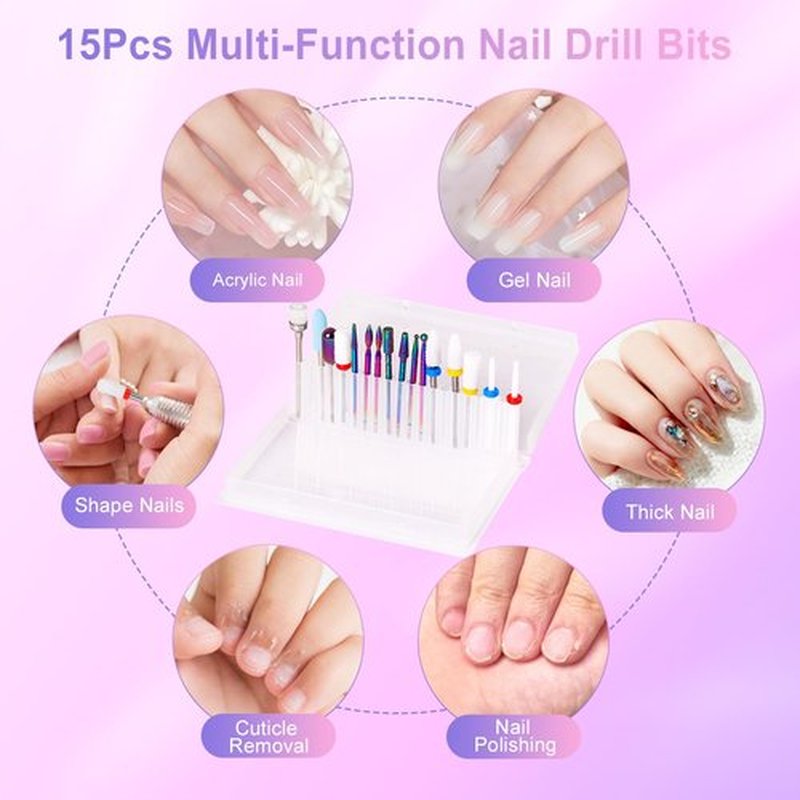 16pcs Nail Drill Bits Sets, 3/32 Inch Cuticle Electric Nail File and Ceramic Acrylic Gel Nail Bit Kit Acrylic Nail Tools for Manicure at Home Salon