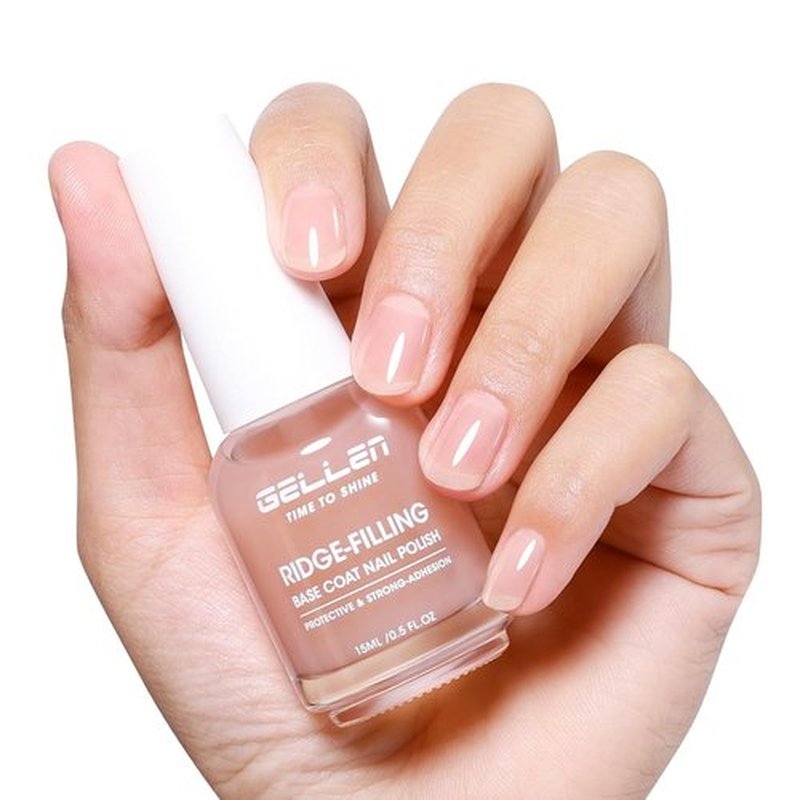 GELLEN Clear Nail Polish Base Coat - Ridge Filling Sheer Nude Tint | Smooth & Nourish Damaged Nails with Shea Butter & Vitamin E