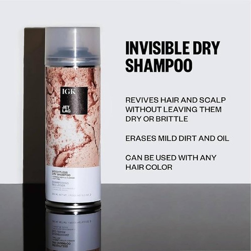 IGK Jet Lag Invisible Dry Shampoo - Weightless Buildable Formula with Volcanic Ash | Full + Travel Size 2 Pack