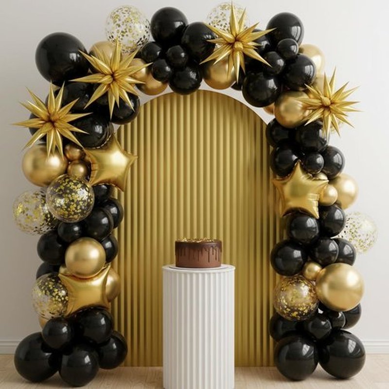 RUBFAC Black and Gold Balloons - 129-Piece Latex Balloon Garland Kit for Weddings, Graduations & Birthdays