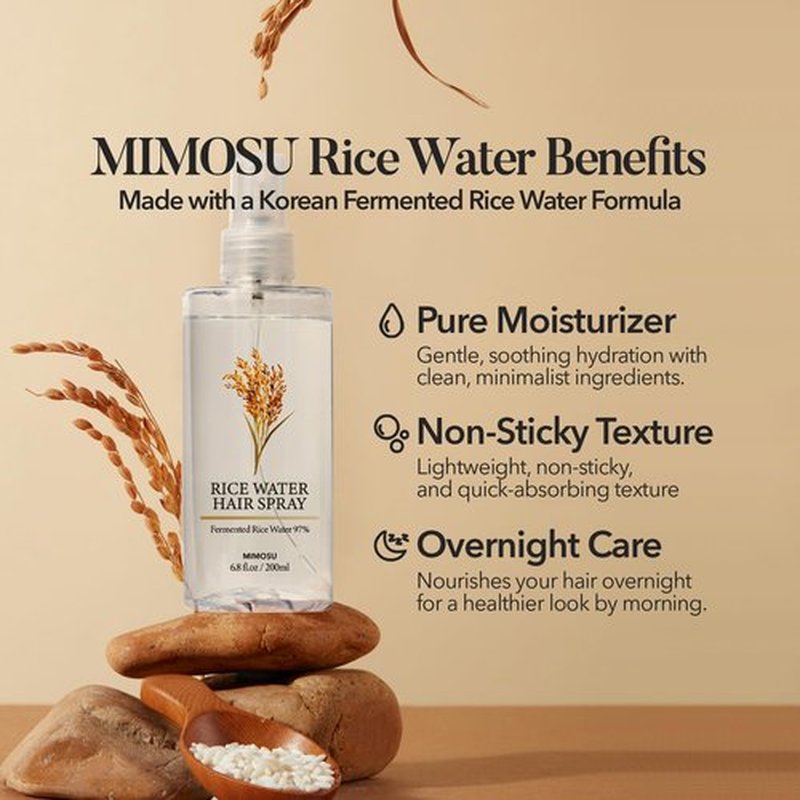 mimosu 97% Rice Water Hair Growth Spray - Fermented Rice Water & Biotin Serum, PHA Toner, Korean hair care Formula, 6.8fl.oz