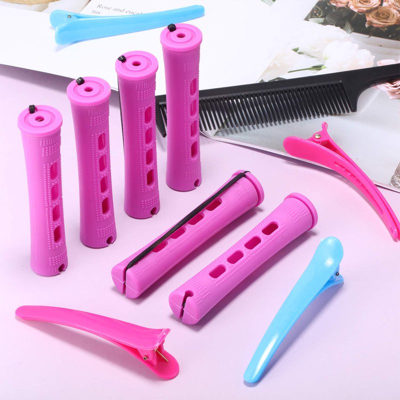 WILLBOND 60 Pcs Perm Rods for Long Hair Plastic Curl Rods Cold Wave Irons Curling Roller for Hair Styling Hairdressing Tools (0.75 Inch,Purple)