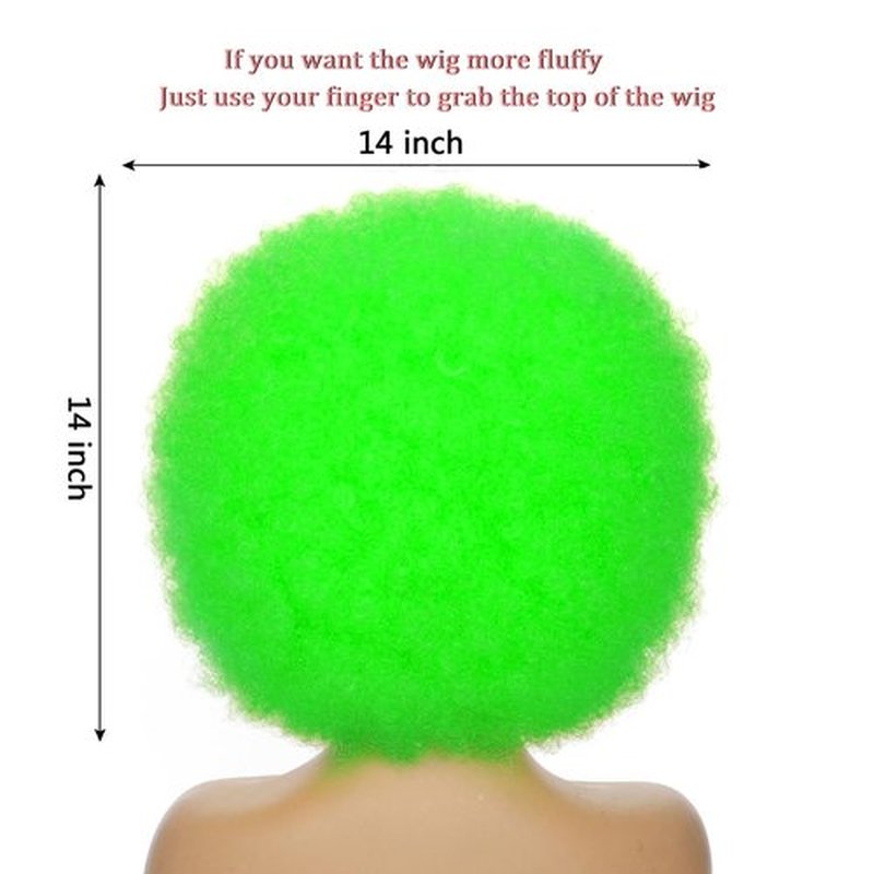 JSDshine Green Afro Wigs for Women - Soft 70s Kinky Curly Synthetic Hair Wig with Bangs, Natural Looking Short Afro Puff Bouncy Big for Daily & Party Use