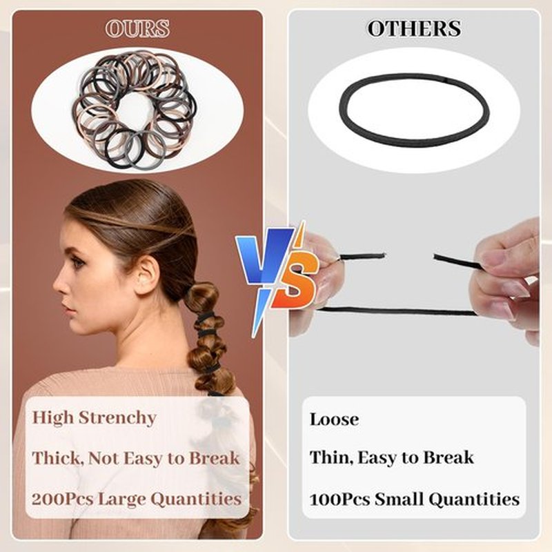 Anezus 200 Pcs Hair Ties for Women Girls Hair Elastics Hair Bands Ponytail Holders Hair Rubber Bands for Thick Straight Curly Hair (Neutral Color)