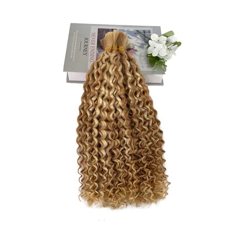 Water Wave Bulk Human Hair No Weft for Boho Knotless Braids 18 Inch Real Human Hair Ombre Blonde 613 Curly Micro Braiding Human Hair Balayage Wet and Wave Human Braiding Hair 100g
