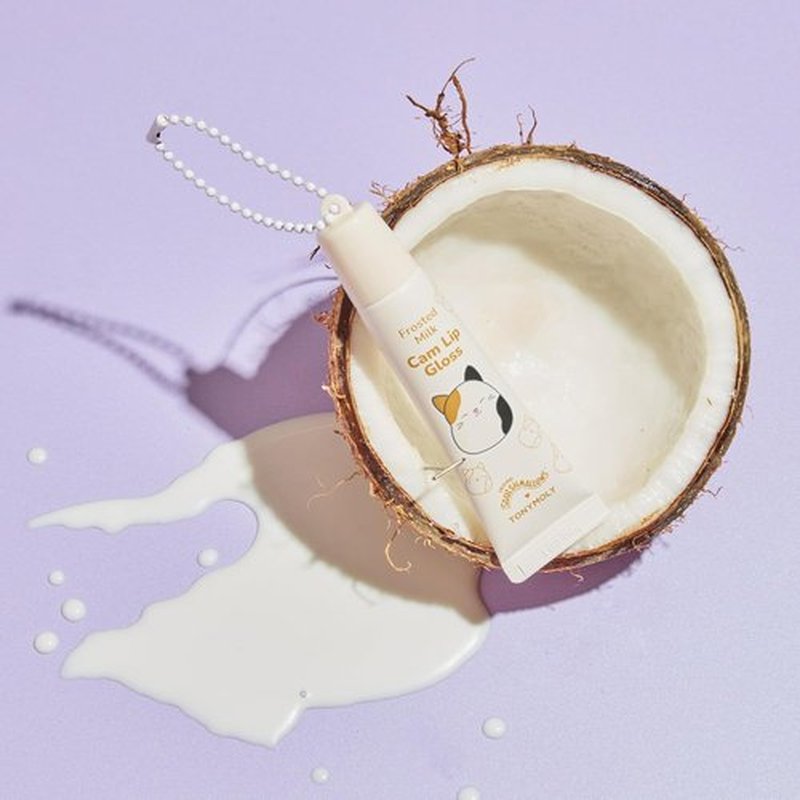 TONYMOLY Cam the Cat 2-Piece Set | Coconut Milk Hand Cream & Frosted Milk Lip Gloss - Adorable Korean Skincare Gift for Women & Teens