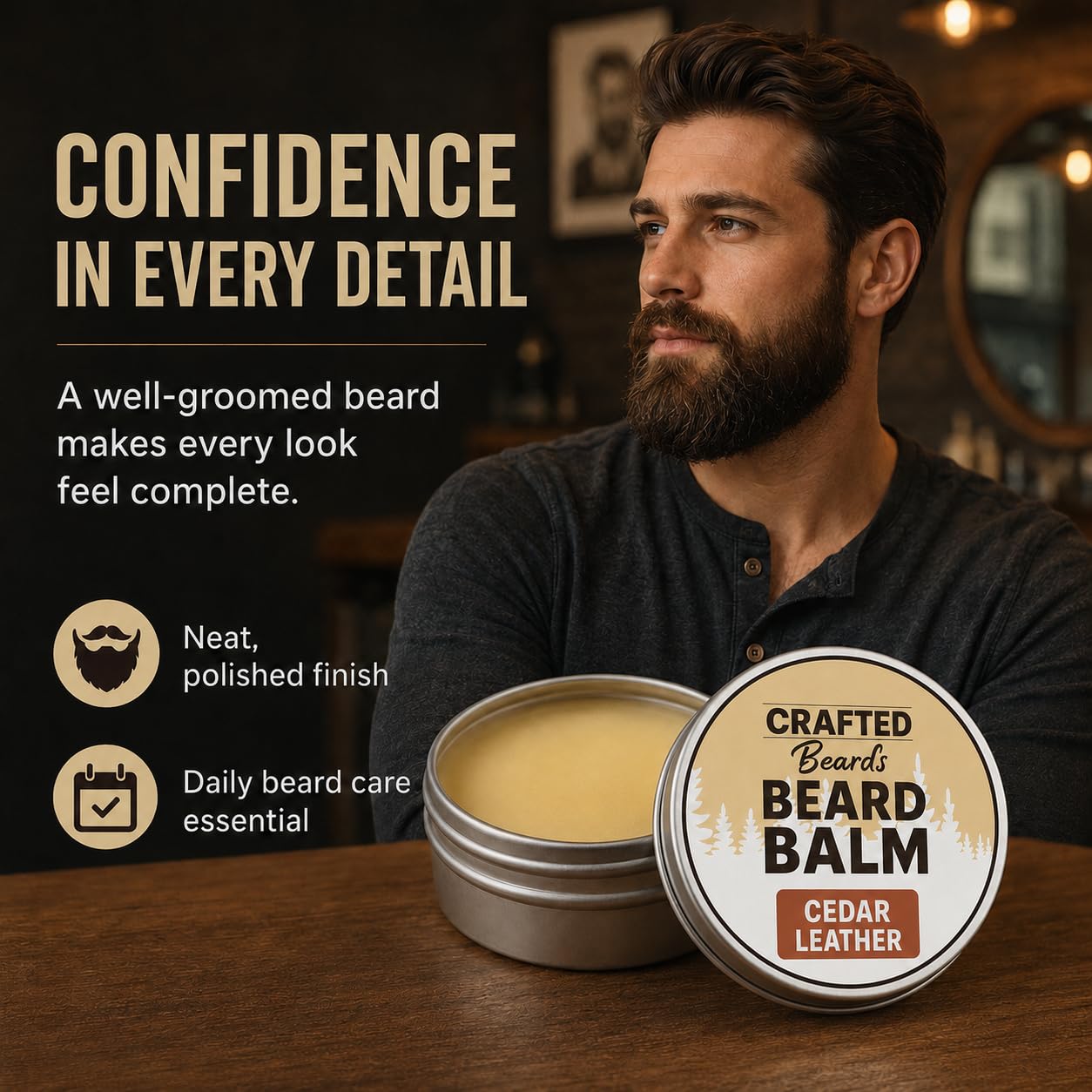 Beard Balm - Cedar Leather Scent - 2oz Tin - Beard Wax - Light Hold - (CL)