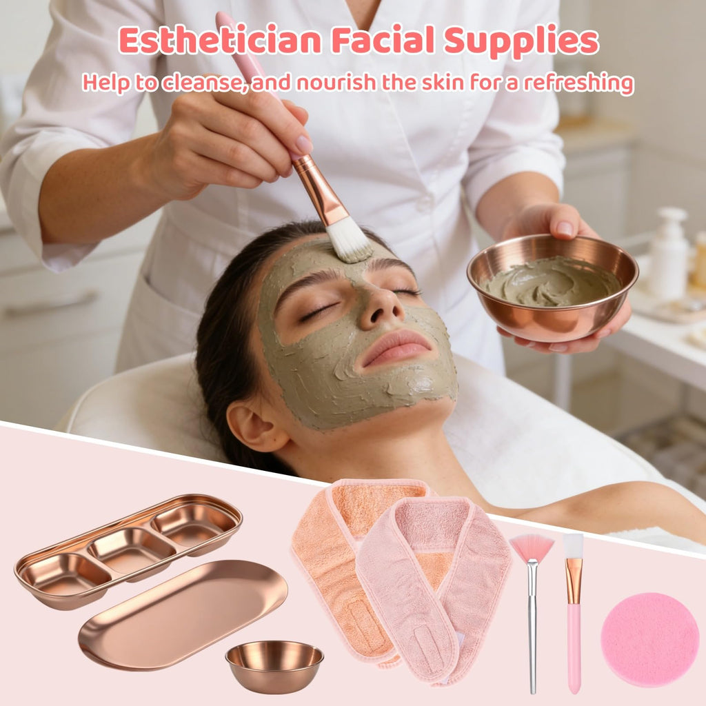 25 Pcs Facial Kits for Women, Rose Gold Facial Supplies for Esthetician