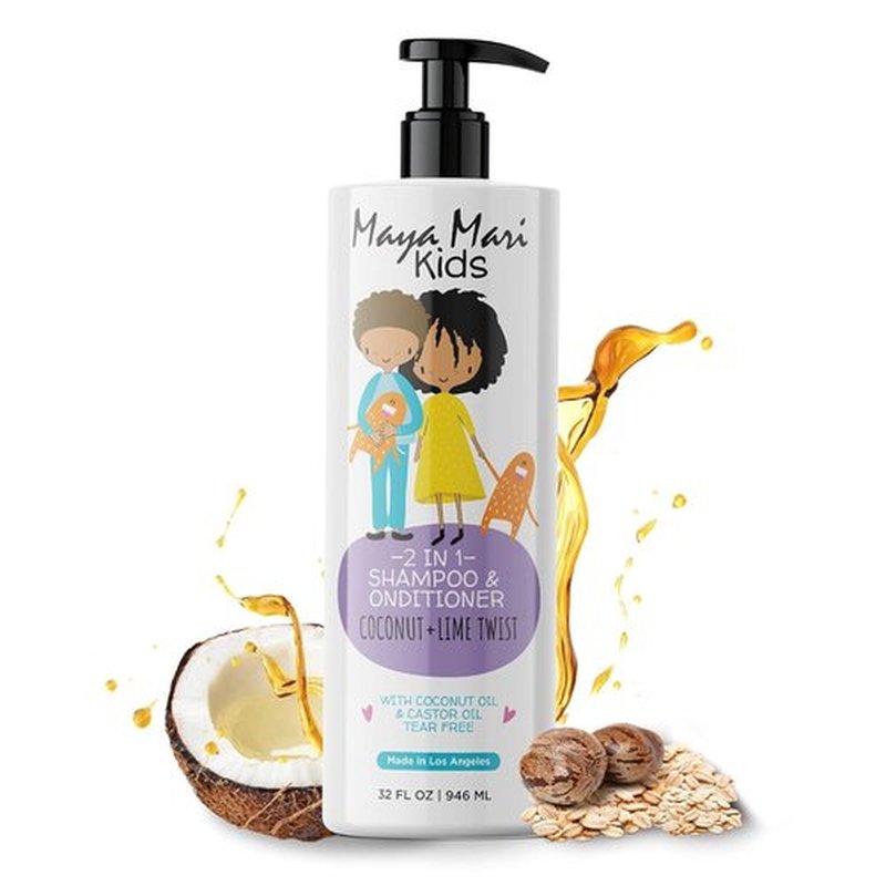 MAYA MARI Natural Kids Shampoo & Conditioner - Tear-Free Formula for Curly Hair | Coconut & Lime Twist, 32 Fl Oz