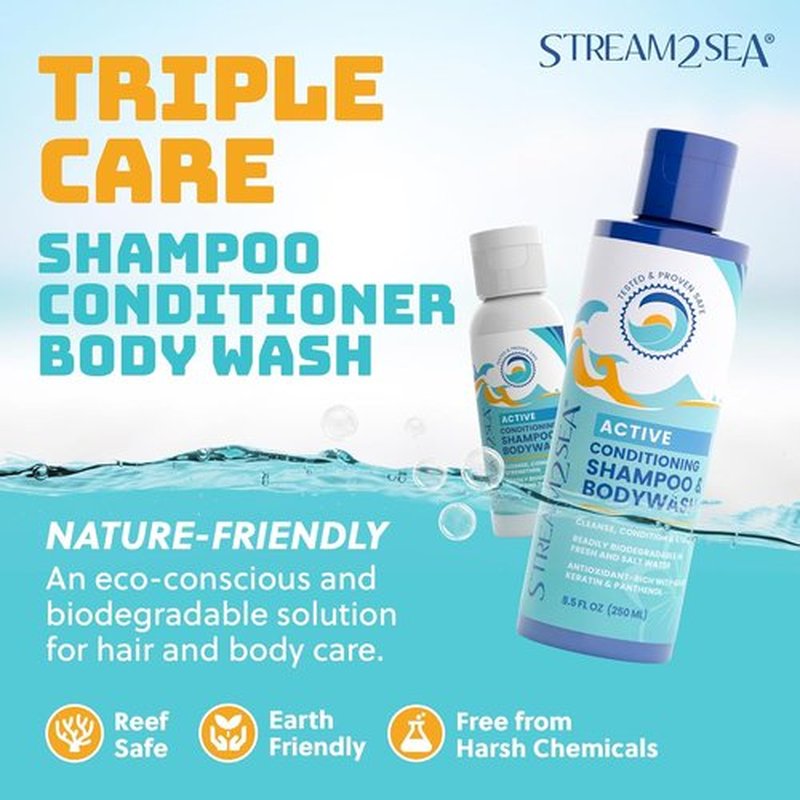 STREAM 2 SEA 3-in-1 Shampoo, Conditioner & Body Wash - Reef Safe, Organic & Biodegradable - 8.5 Fl Oz