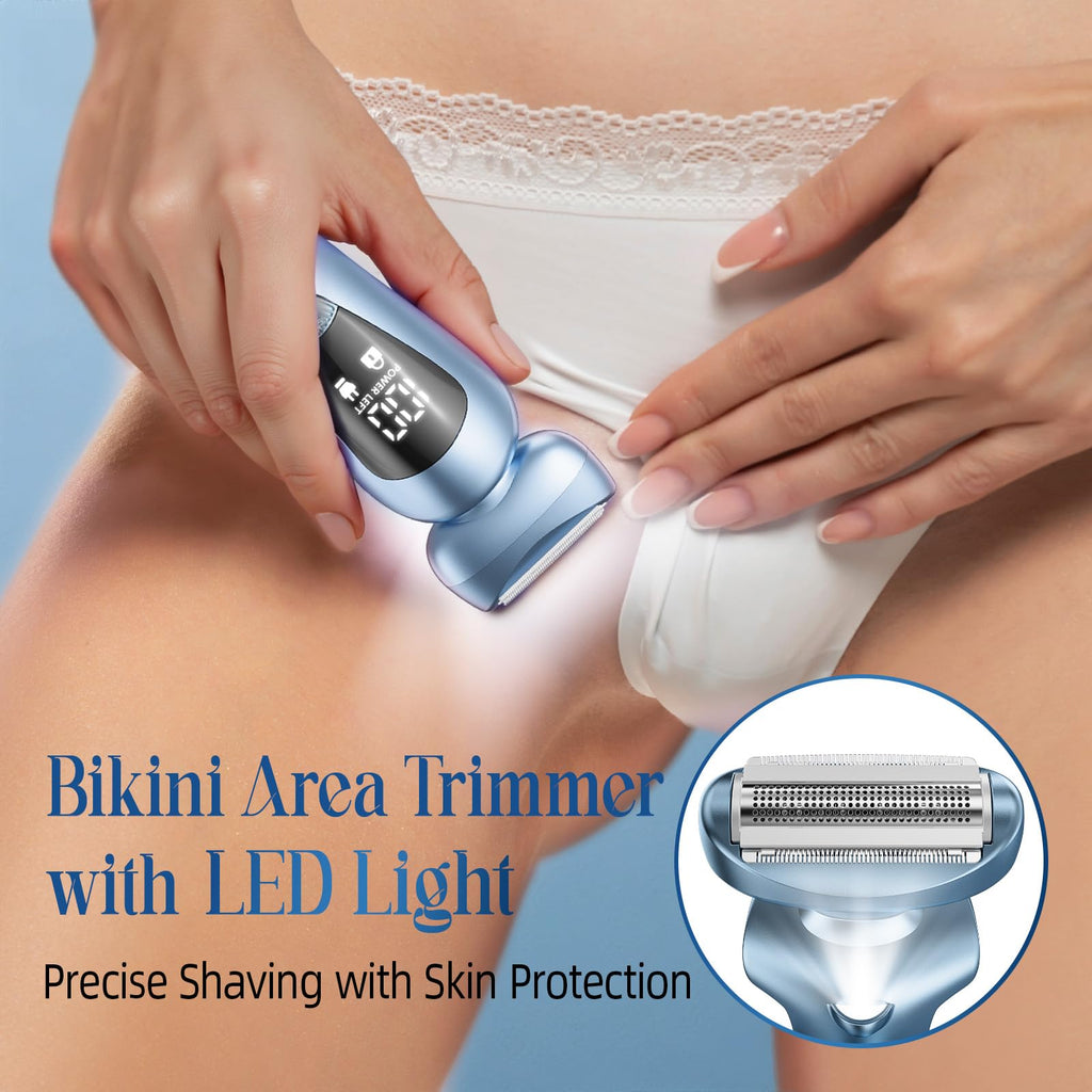 rategist Cordless Electric Razors for Women: Rechargeable Painless Bikini Trimmer for Body Hair - 𝐈𝐏𝐗𝟕 𝐖𝐚𝐭𝐞𝐫𝐩𝐫𝐨𝐨𝐟 Shaver with 𝐋𝐄𝐃 𝐃𝐢𝐬𝐩𝐥𝐚𝐲 for Face/Underarm/Leg Deep Blue