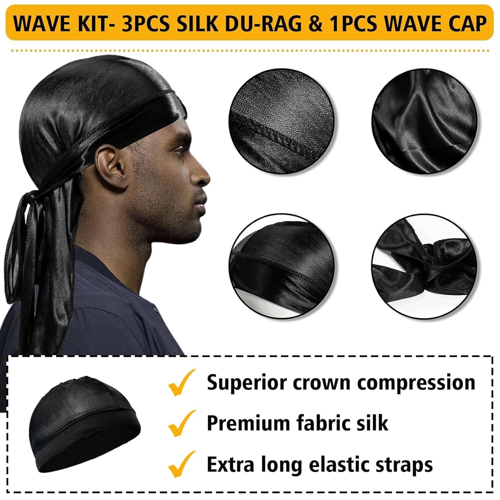 Wave Pomade for Men Strong Hold Easy Wash 360 Wave Training Hair Cream, Waves Grease for Men Promotes Layered Waves, Moisture, Control and Silky Shine, Wave Kit Curved Medium Waves Brush Silky Durag