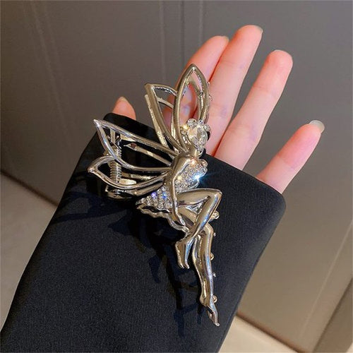2 Pcs Cute Hair Claw Fairy Girl Rhinestone Hair Clip Big Hair Jaw Clip Nonslip Hair Clamp Hair Accessories Sliver&Gold