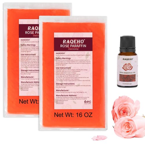 RAQEHO Paraffin Wax for Hand and Feet - 32oz Paraffin Wax Refills 10ml Rose Essential Oil Blocks Hot Wax Hand Foot Care Spa Bath Soak Dry Cracked Peel off Dead Skin Moisturizer Exfoliator Arthritis