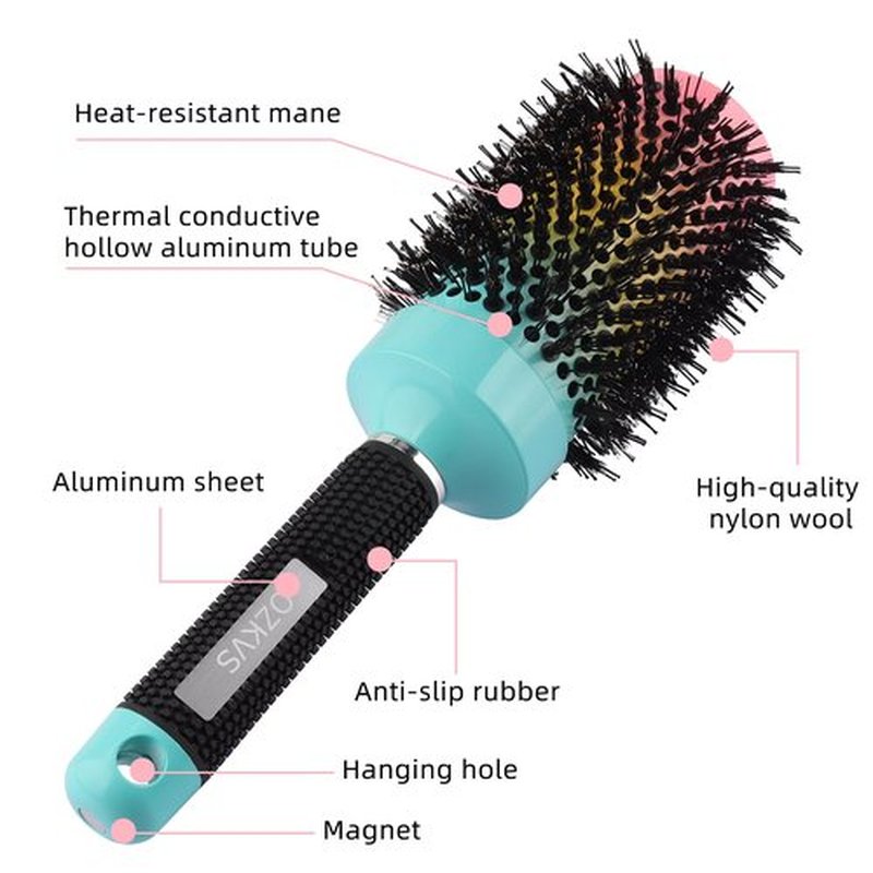OZKVS Round & Paddle Brush Set, 4 Piece Boar Bristle Brush Set for Fine & Thick Hair, Blow Drying for Women & Men, Curl Defining & Wet Hair