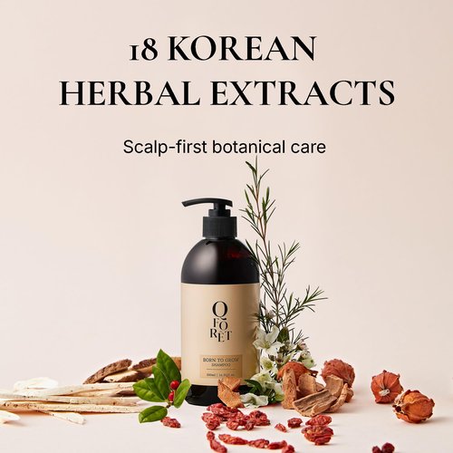 QFORET Born to Grow Clarifying Scalp Shampoo for Oily & Itchy Scalp, pH 5.5 Korean Herbal Formula with Cedarwood Scent, Naturally Red from Gardenia, 16.9 fl oz