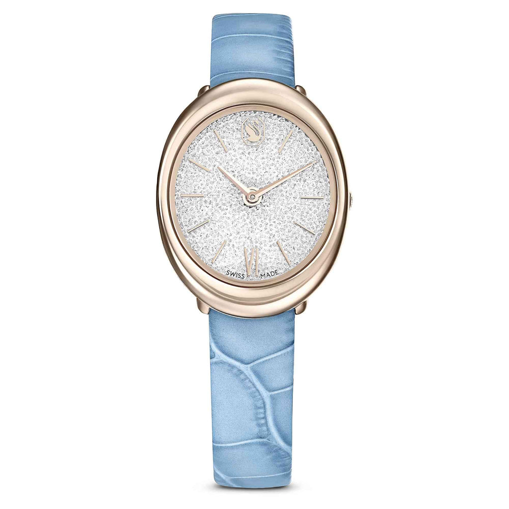Swarovski Imber Watch, Swiss Made, Leather Strap, Blue, Champagne Gold-Tone Finish