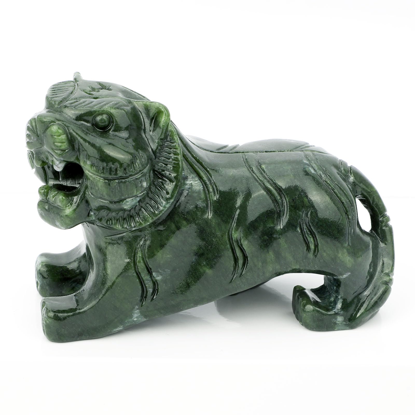 gemshan Handmade Tiger Statue Collectible - Natural Jade Tiger Sculpture for Home Decor Wild Animal Figure Collection Art Carved Figurine Decorative Sculpture Tabletop Home Decor