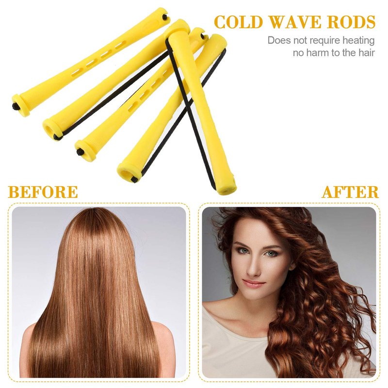 WILLBOND Hair Perm Rods - 96 Pcs Plastic Cold Wave Curlers with 2 Steel Pintail Combs | 0.28 Inch, Yellow