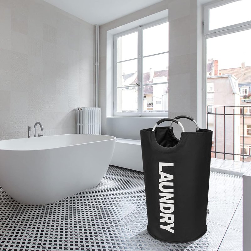 DOKEHOM 90L Collapsible Laundry Basket - Freestanding Tall Hamper for Easy Washing (Black)