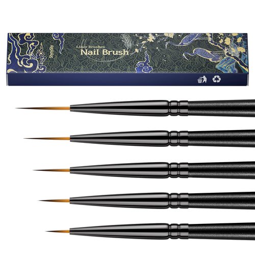 ShynyShy Nail Art Brushes for Nail Art, Liner Brush, Nail Brush Set, Ultra Fine Nail Art Brush Set, 5 PCS Nails Design Tools, Detailed/Dot Plotting Tools 0.23/0.35/0.47/0.71/0.94inch (Black)