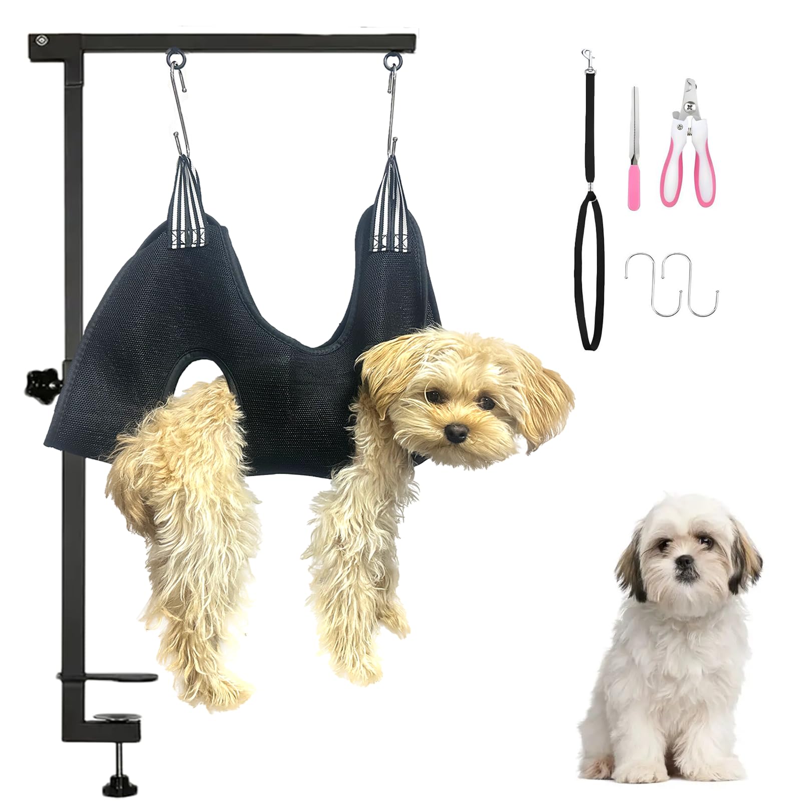 tiuire Dog Grooming Arm with Hammock & Loop – Professional Pet Grooming Kit for Small Dogs – Includes Nail Clippers & Nail File – Essential Dog Grooming Supplies for Home Use