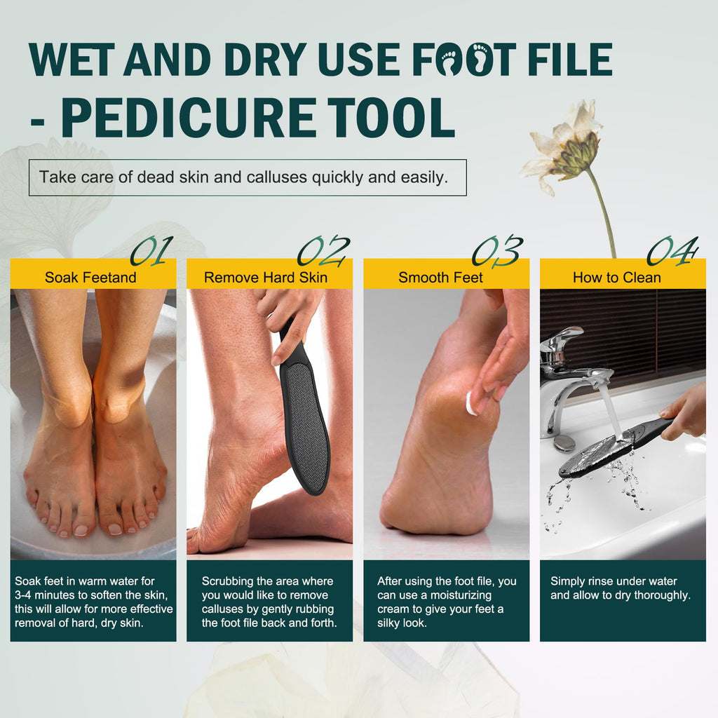 FVION Double-Sided Nano Glass Foot File for Callus Remover - Highly Effective Hard and Dead Skin Remover for Cracked Heels and Dry Skin (Black)