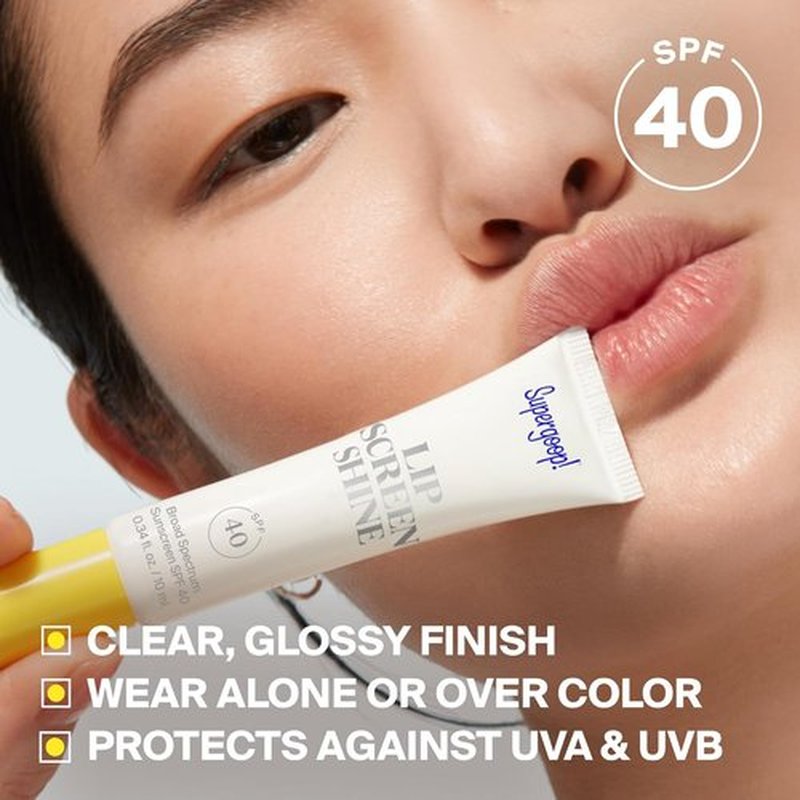 Supergoop! Lipscreen Shine SPF 40 - Water-Resistant Clear Lip Gloss with Grape Seed & Kelp Extract - 0.34 fl oz