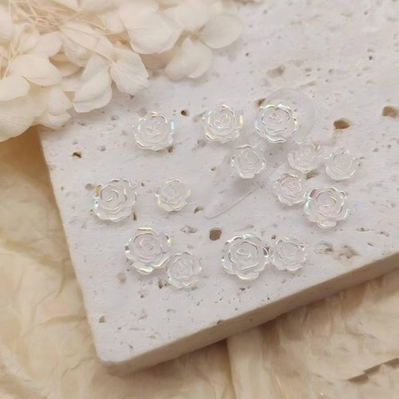200PCS 3D Resin White Rose Flower Nail Art Charms 3D Flower Nail Art Accessories Exquisite Luxury Rose Nail Jewelry Sequins Decoration in 2 Styles for Nail Art Decoration or Jewelry Making（2 Colors）