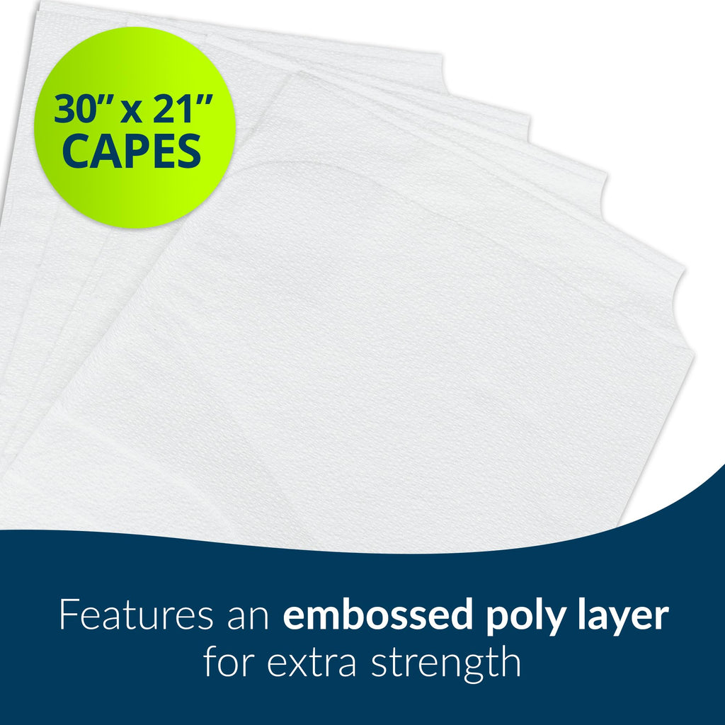 TIDI 911 Avalon Capes, White (Pack of 100) ― Tissue/Poly/Tissue ― Short-Sleeve, Open-Back Exam Capes ― Short, Disposable Medical Gowns ― Standard Size (30” x 21”) ― Latex-Free Medical Supplies