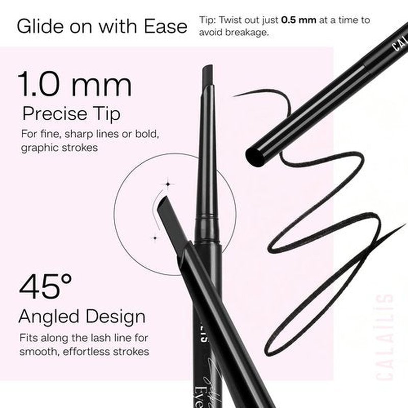 CALAILIS Black Eyeliner Pencils - Waterproof Eyeliner Smudge Proof Long-lasting Eye Liner Pencil (BLACK)