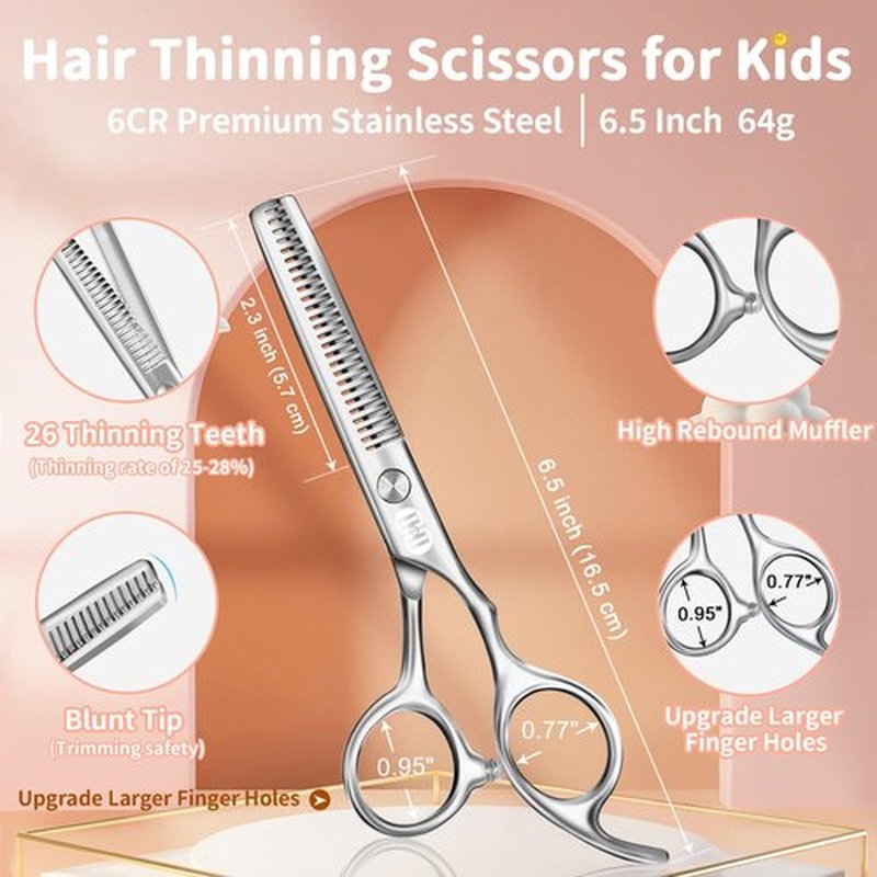 CIICII Kids Hair Cutting Scissors Shears Kit, Safety Round Tip Barber Haircut Scissors Set (Hair Trimming Hairdressing Haircutting Thinning Shears) for Baby Toddler Children, Hairdresser Home Salon