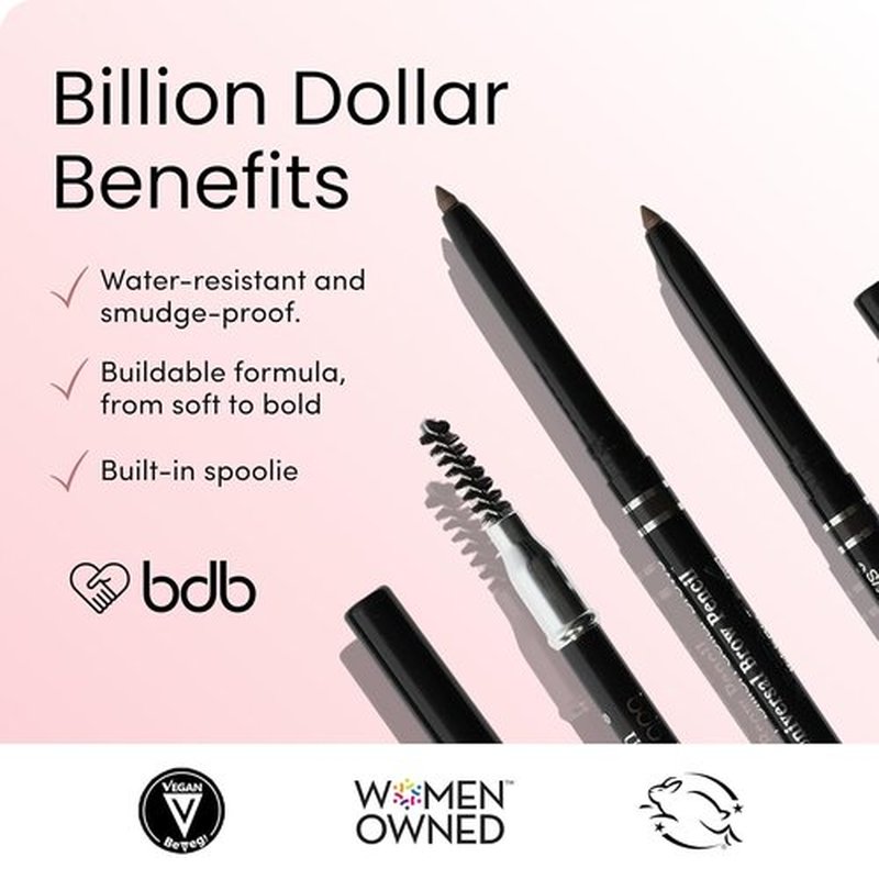 Billion Dollar Brows Universal Eyebrow Pencil - Dual-Ended Precision Tip & Spoolie, Waterproof, Vegan