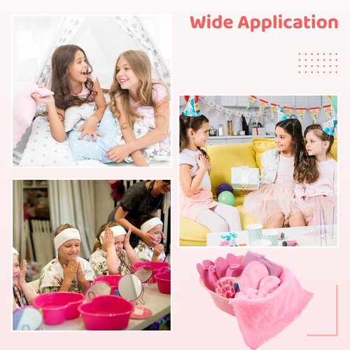Tideme 64 Pcs Kids Foot Spa Kit for Girl Spa Party with Pink Washbasin Salon Towels Nail Kit for DIY Manicure, Sleepover Party Favors for Little Ones, Foot Care Kit