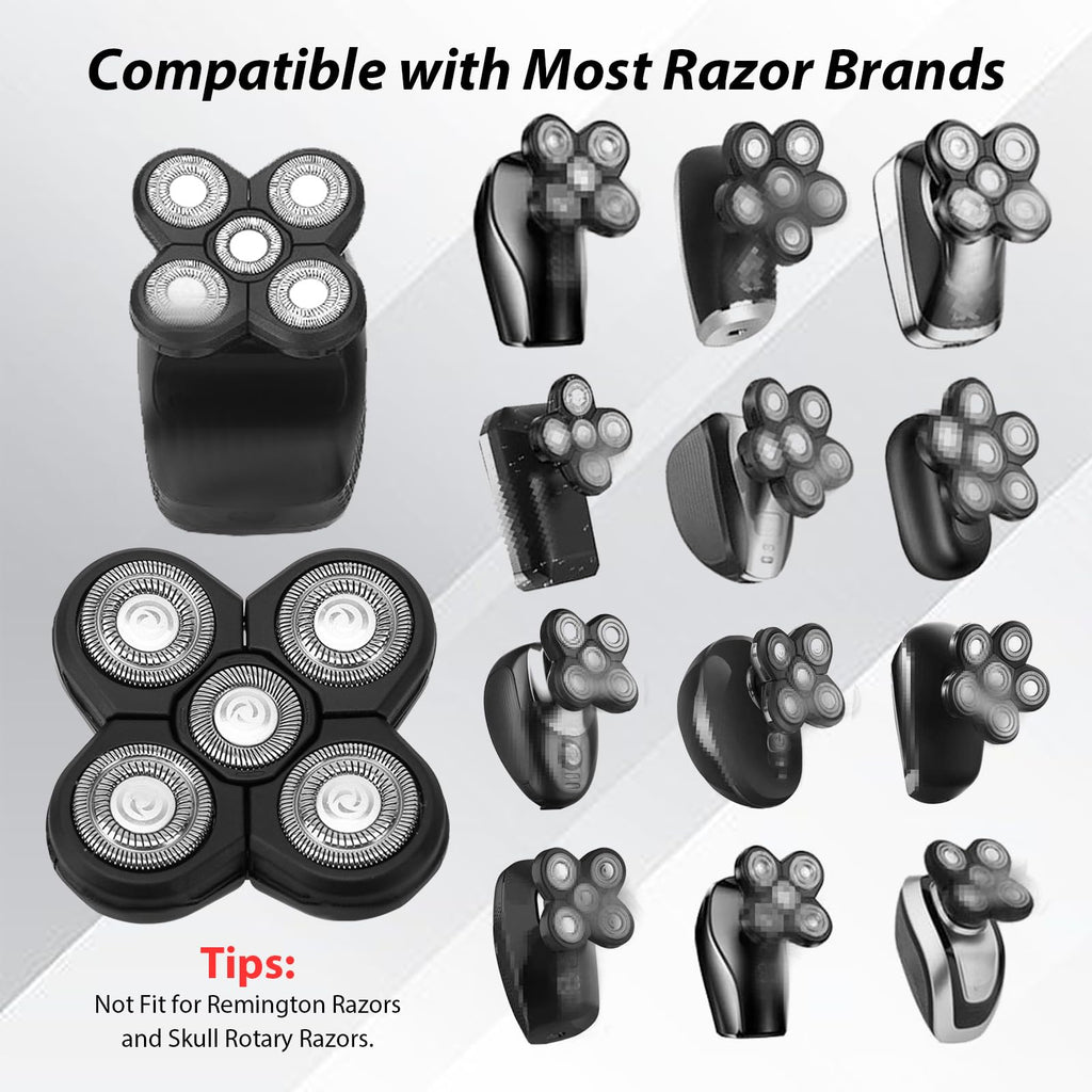 4 Pack Head Shaver Replacement Blades, 5 Blades Shaver Replacement Heads for Bald Men Universal Head and Face Electric Razor Kit with 4 Cleaning Brush