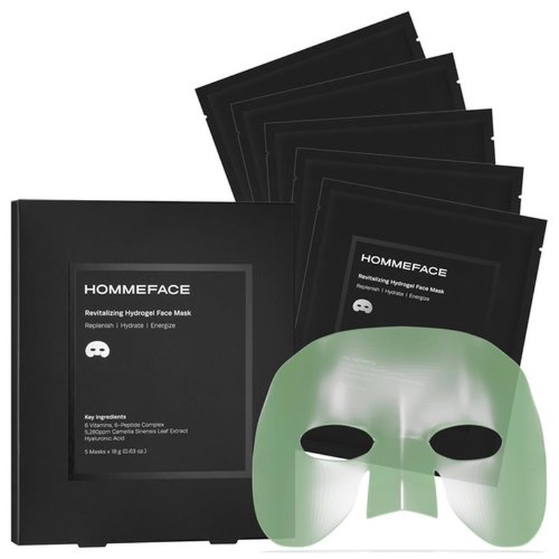 HommeFace Revitalizing Hydrogel Facial Mask Set | Hydrating Anti-Aging 5ct - Korean Skincare with Hyaluronic Acid & Vitamins