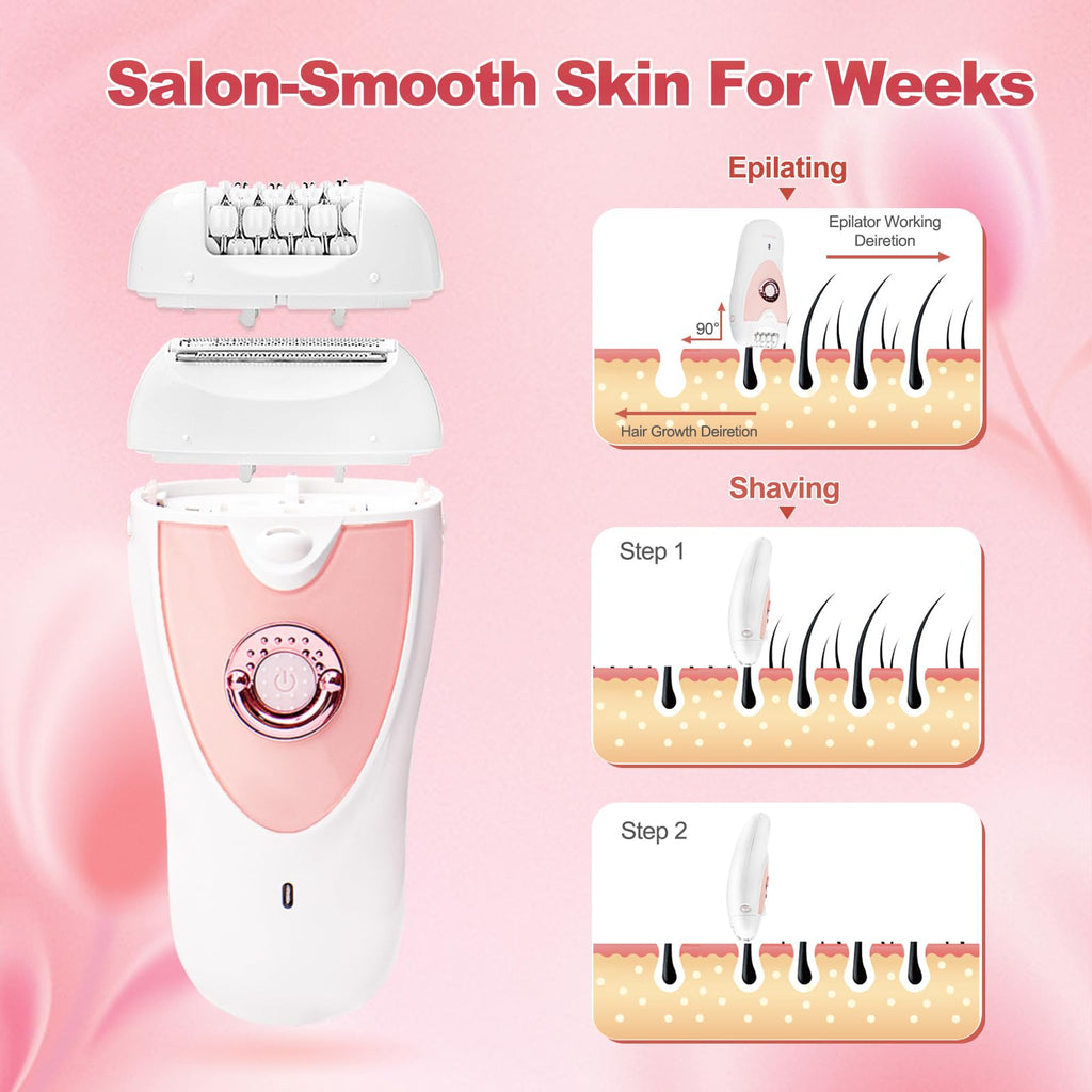 Epilator for Women,2 in 1 Hair Removal for Women Face,Rechargeable Hair Remover Device Smooth Glide Epilator for Bikini, Face, Arm, Legs, Armpits(Pink2026)