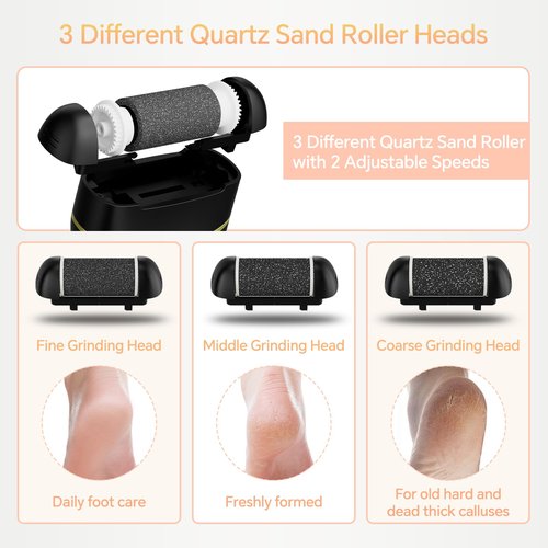 Electric Foot Callus Remover Rechargeable - 12 in 1 Pedicure Kit with 3 Rollers, Portable Foot File Scrubber for Dead Skin Removal, Waterproof & Painless, Home Foot Care Tool (Black)