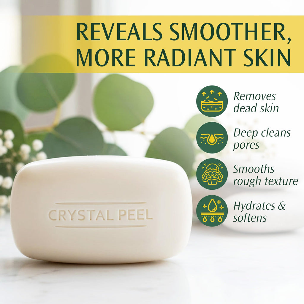 Exfoliating Bar Soap for Men & Women, Crystal Peel Luxury Microdermabrasion Hydrating & Exfoliating Body Soap Bar, Solid Magnesium Mineral Scrub for Buffing Away Dirt & Oil, Smooths Skin, Lavender 8oz