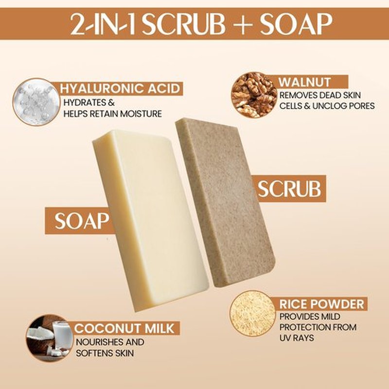 INDIAN SECRETS Scrub Soap with Hyaluronic Acid & Coconut Milk – Moisturizing Body Soap for Soft Skin – Enriched with Niacinamide, Hyaluronic Acid, Coconut Milk 110 g (Pack of 1)