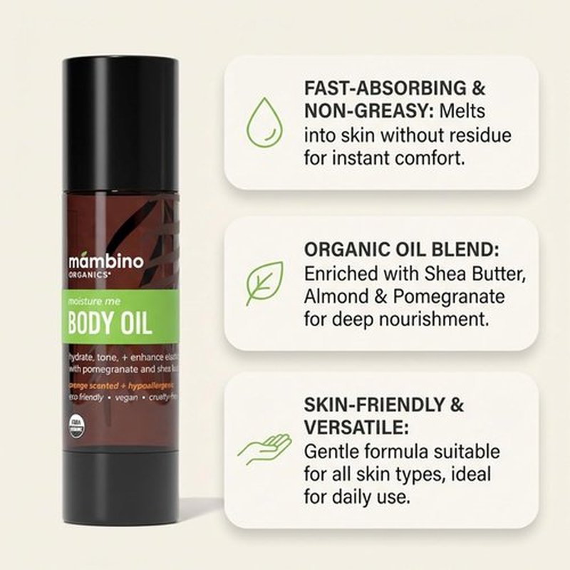 Mambino Organics Moisture Me Body Oil - Lightweight Nourishing Formula with Shea Butter & Jojoba, 4 fl oz