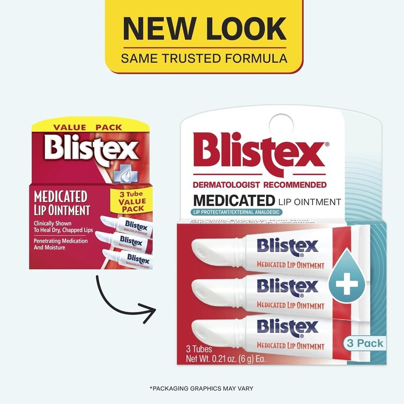 Blistex Medicated Lip Ointment - Relieves Cold Sores & Heals Dry Lips | 0.21 Oz Tube, 3 Count