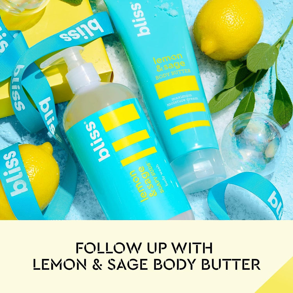 Bliss Lemon & Sage Trio: Soapy Suds Body Wash, Exfoliating Body Scrub & Lemon & Sage Body Butter – Hydrating & Nourishing for Soft, Radiant Skin