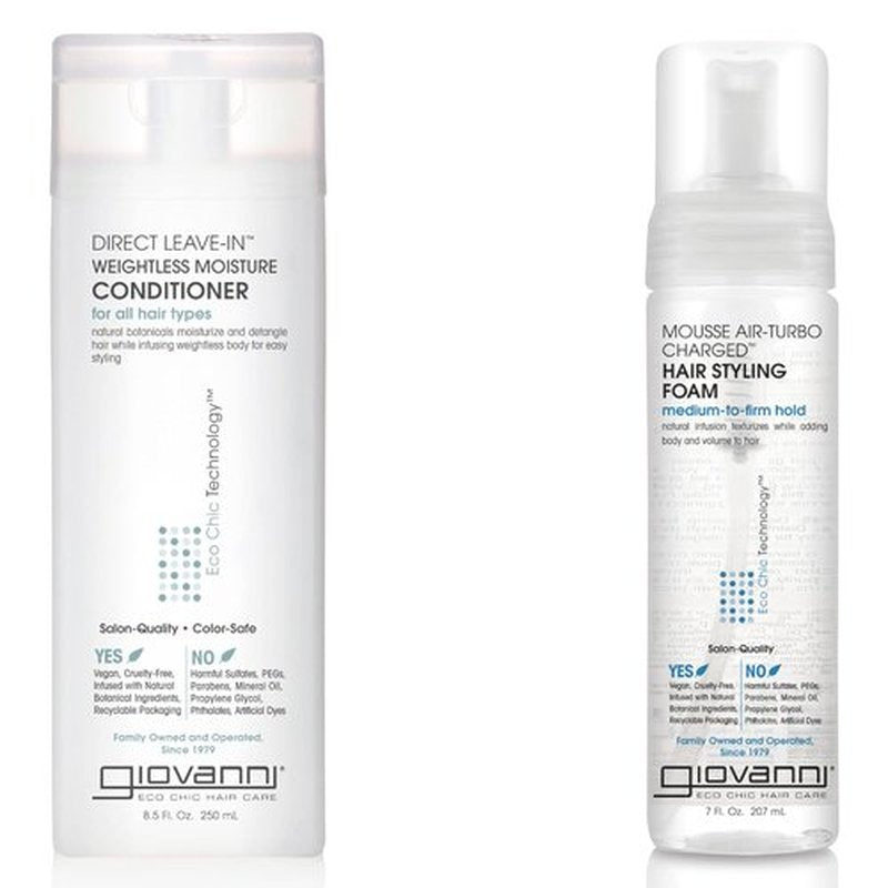 GIOVANNI Leave-In Conditioner & Air Turbo Styling Mousse Set - Lightweight, Medium Hold, 8.5 oz & 7 oz