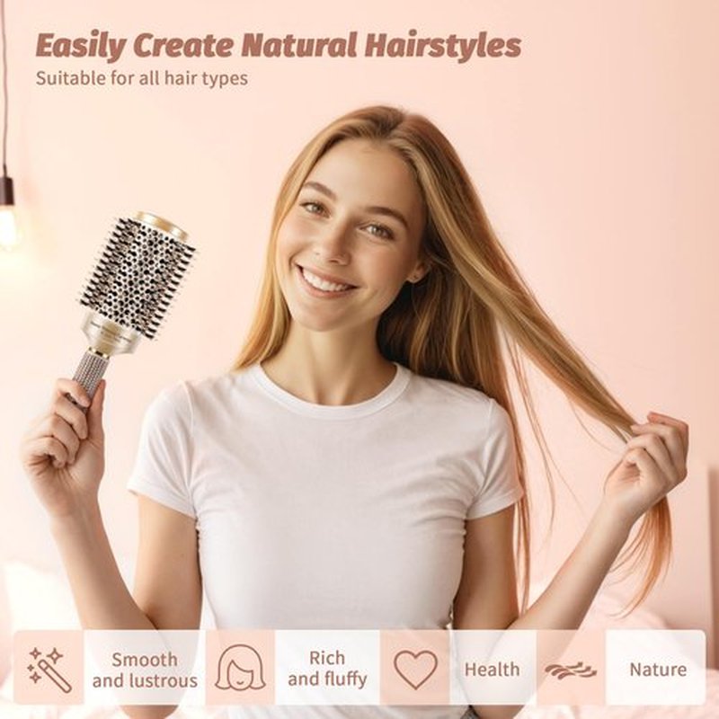 Large Round Brush for Blow Out, (2.7 Inch, 65mm Barrel) Nano Thermal Ceramic & Ionic Tech Round Barrel Roller Hair Brush with Boar Bristles for Blow Drying and Styling
