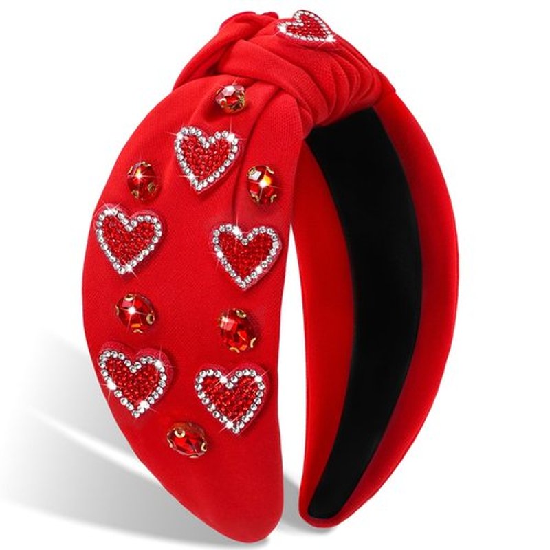 Palotay Red Heart Valentines Headband for Women Rhinestone Beaded Heart Headbands Valentine Day Hair Accessories Jewelry Gifts