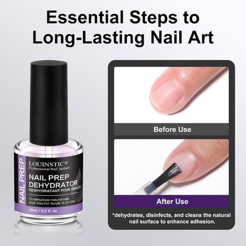 LOUINSTIC Nail Dehydrator - Acid-Free 15ml for Fast Air-Dry Prep | Hema-Free, Low-Odor, No Burn