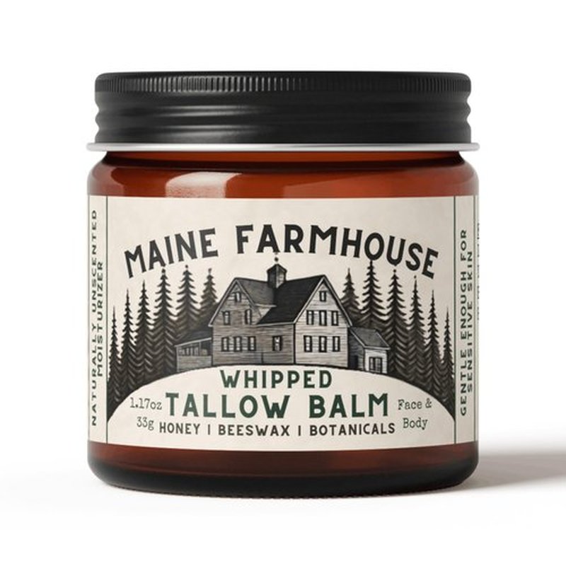Maine Farmhouse Whipped Beef Tallow for Skin | Unscented Body Butter | Natural Face and Body Moisturizer | Honey, Beeswax and Botanicals | 2 fl oz